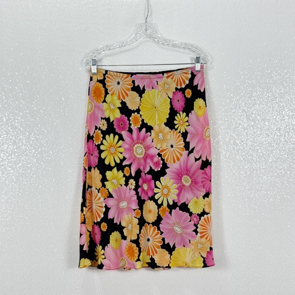 S.L.B. Y2K Floral Women's Skirt - Black, Pink, Orange 100% silk Size Small - Picture 2 of 12